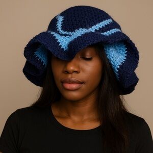 Navy Blue & Sky Blue Crochet hat